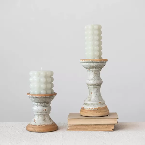 Creative CoOp Coastal 2Tone Terracotta Distressed Grey Pillar Candle Holder Gray