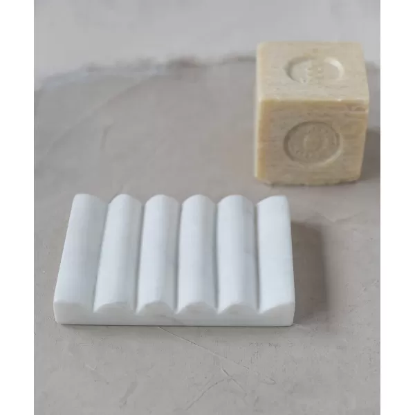 Creative CoOp Contemporary Carved Marble Bathrooms Soap Dish White