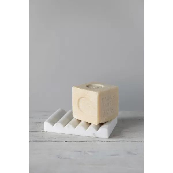 Creative CoOp Contemporary Carved Marble Bathrooms Soap Dish White