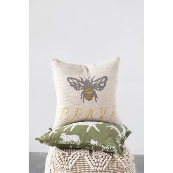 Creative CoOp Cotton Bee Brave Pillow 18quot L x 18quot W x 2quot H Multicolor