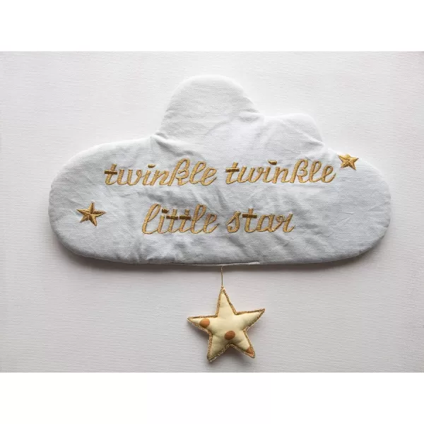 Creative CoOp Cotton Cloud Embroidery Twinkle Little Star Wall Hanging Blue