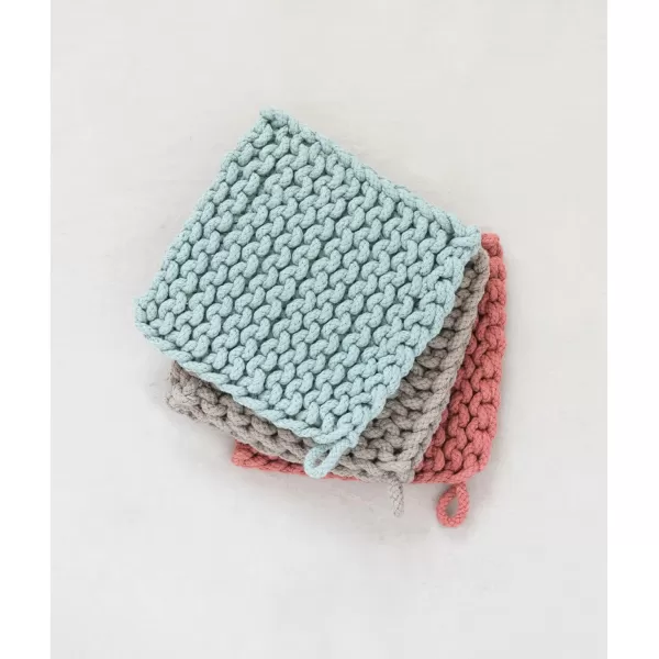 Creative CoOp Cotton Crocheted 3 Colors Pot Holders 8quot L x 8quot W x 0quot H GreenRustGreenRust