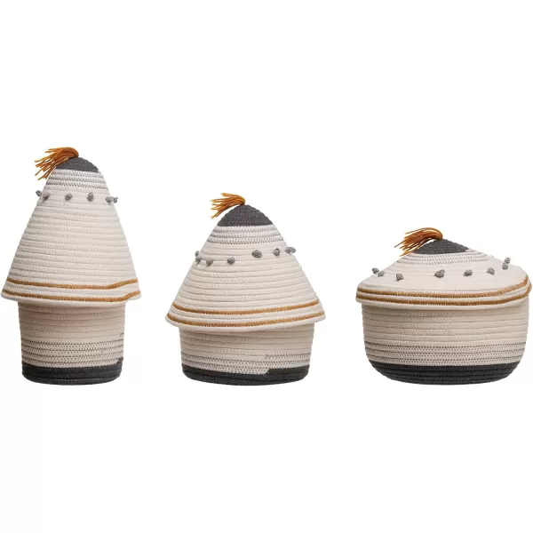 Creative CoOp Cotton Rope Lid and Embroidery Baskets Grey