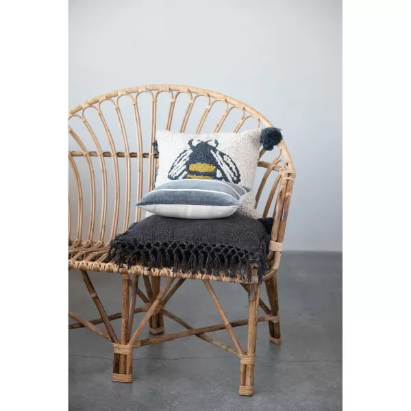 Creative CoOp Cotton Slub Crochet and Fringe Pillow 16quot L x 16quot W x 2quot H YellowBlack