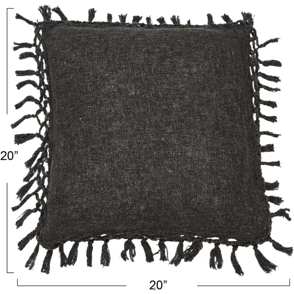 Creative CoOp Cotton Slub Crochet and Fringe Pillow 16quot L x 16quot W x 2quot H YellowBlack