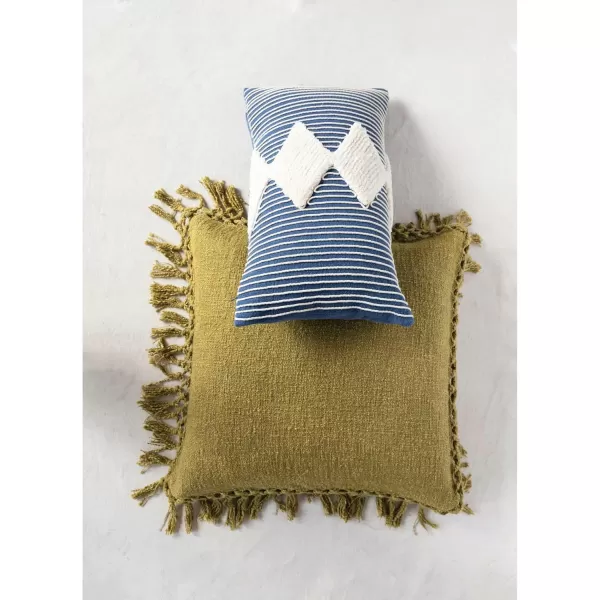 Creative CoOp Cotton Slub Crochet and Fringe Pillow 16quot L x 16quot W x 2quot H YellowGreen