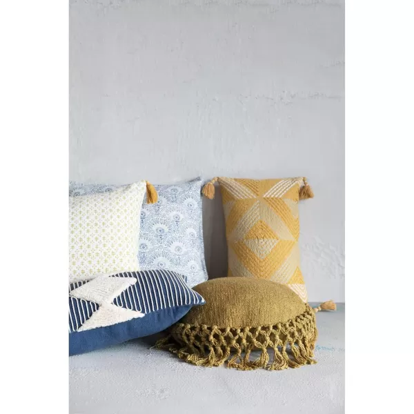 Creative CoOp Cotton Slub Crochet and Fringe Pillow 16quot L x 16quot W x 2quot H YellowYellow