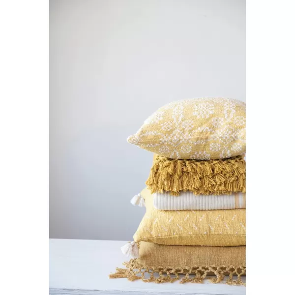 Creative CoOp Cotton Slub Crochet and Fringe Pillow 16quot L x 16quot W x 2quot H YellowYellow