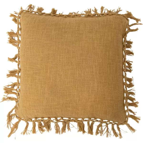 Creative CoOp Cotton Slub Crochet and Fringe Pillow 16quot L x 16quot W x 2quot H YellowYellow