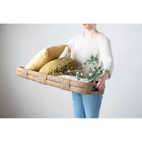 Creative CoOp Cotton Slub Crochet and Fringe Pillow 16quot L x 16quot W x 2quot H YellowYellow