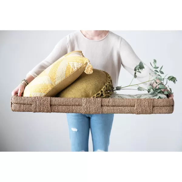 Creative CoOp Cotton Slub Crochet and Fringe Pillow 16quot L x 16quot W x 2quot H YellowYellow