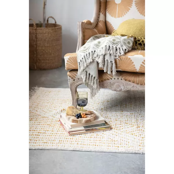 Creative CoOp Cotton Slub Crochet and Fringe Pillow 16quot L x 16quot W x 2quot H YellowYellow
