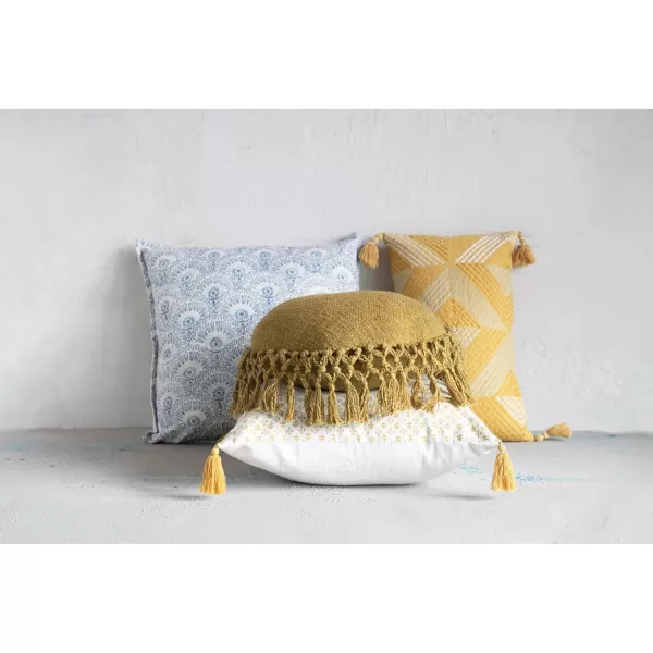 Creative CoOp Cotton Slub Crochet and Fringe Pillow 16quot L x 16quot W x 2quot H YellowYellow