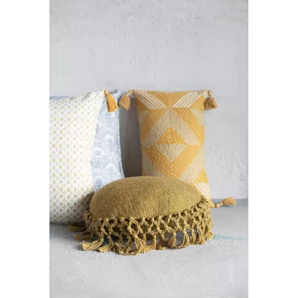 Creative CoOp Cotton Slub Crochet and Fringe Pillow 16quot L x 16quot W x 2quot H YellowYellow