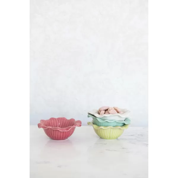 Creative CoOp Debossed Stoneware Flower Crackle Glaze 4 Colors Bowl Set 6quot L x 6quot W x 2quot H Multicolor