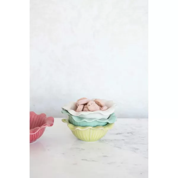 Creative CoOp Debossed Stoneware Flower Crackle Glaze 4 Colors Bowl Set 6quot L x 6quot W x 2quot H Multicolor