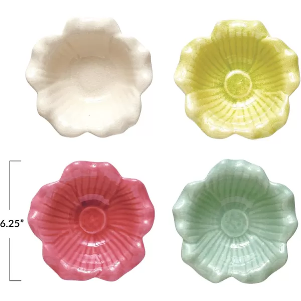 Creative CoOp Debossed Stoneware Flower Crackle Glaze 4 Colors Bowl Set 6quot L x 6quot W x 2quot H Multicolor