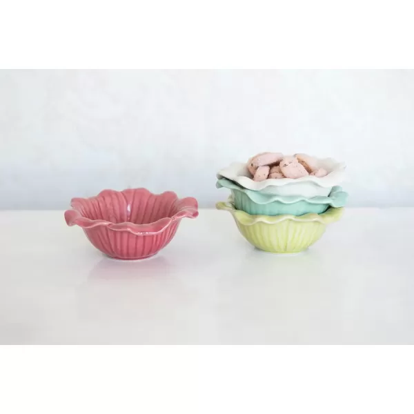 Creative CoOp Debossed Stoneware Flower Crackle Glaze 4 Colors Bowl Set 6quot L x 6quot W x 2quot H Multicolor