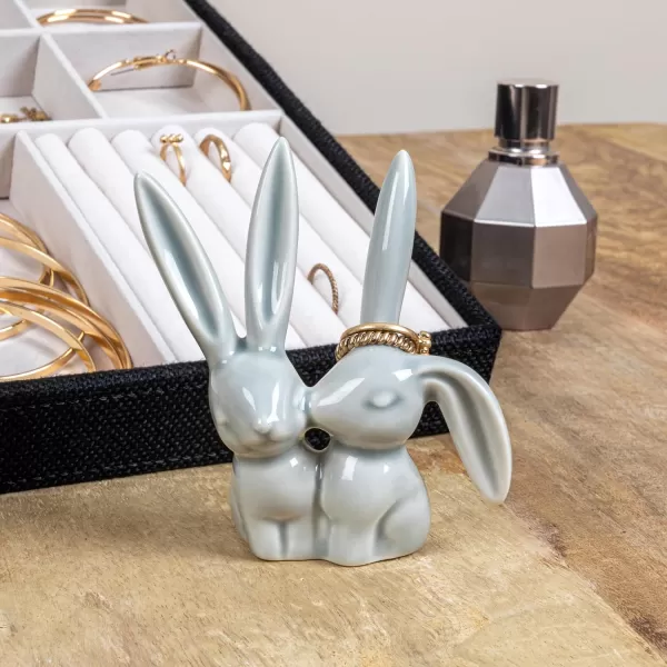 Creative CoOp Decorative Ceramic Bunny Rabbit Figurine Pink Ring HolderGray