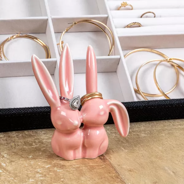 Creative CoOp Decorative Ceramic Bunny Rabbit Figurine Pink Ring HolderPink