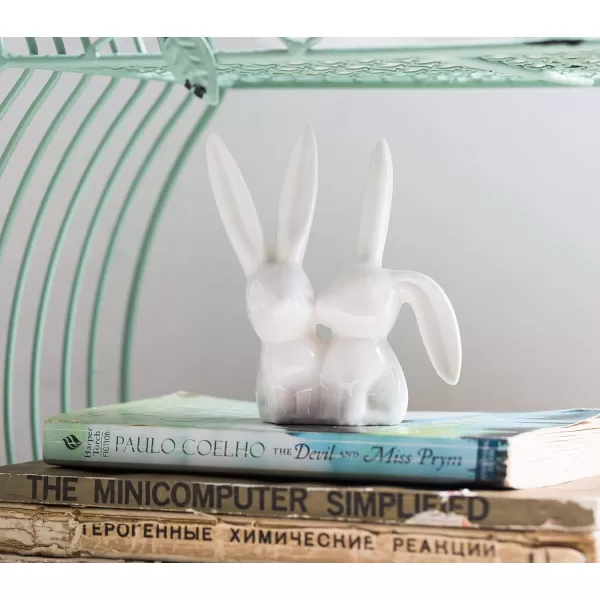 Creative CoOp Decorative Ceramic Bunny Rabbit Figurine Pink Ring HolderWhite