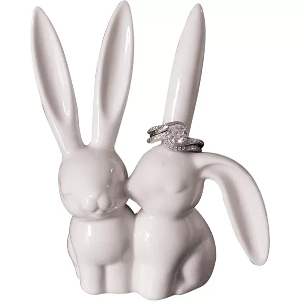 Creative CoOp Decorative Ceramic Bunny Rabbit Figurine Pink Ring HolderWhite