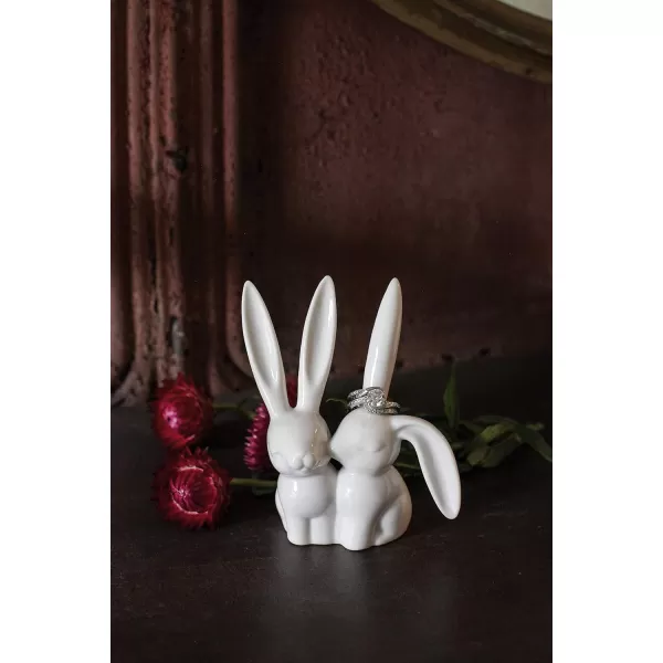 Creative CoOp Decorative Ceramic Bunny Rabbit Figurine Pink Ring HolderWhite