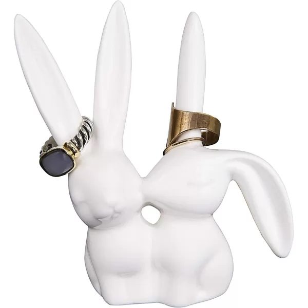 Creative CoOp Decorative Ceramic Bunny Rabbit Figurine Pink Ring HolderWhite