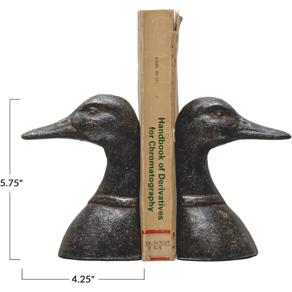 Creative CoOp Decorative Distressed Cast Metal Duck Head Bookends Black Set of 2