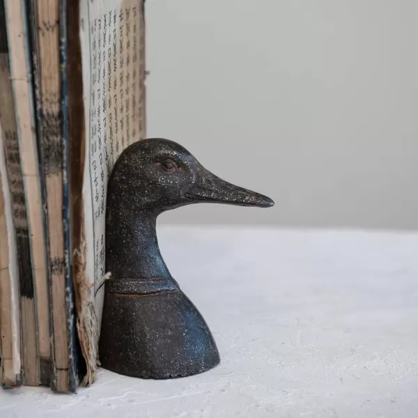 Creative CoOp Decorative Distressed Cast Metal Duck Head Bookends Black Set of 2