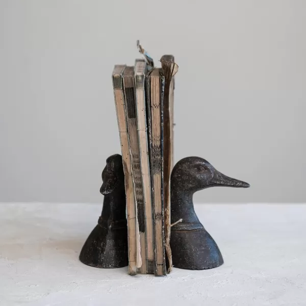 Creative CoOp Decorative Distressed Cast Metal Duck Head Bookends Black Set of 2