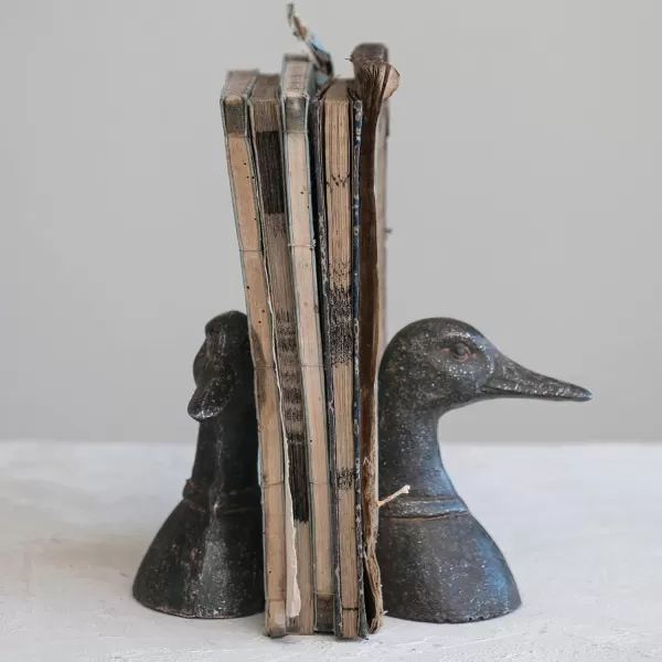 Creative CoOp Decorative Distressed Cast Metal Duck Head Bookends Black Set of 2