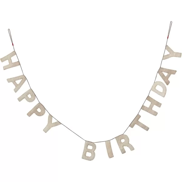 Creative CoOp Decorative Felt Happy Birthday Banner Natural Garland Ivory