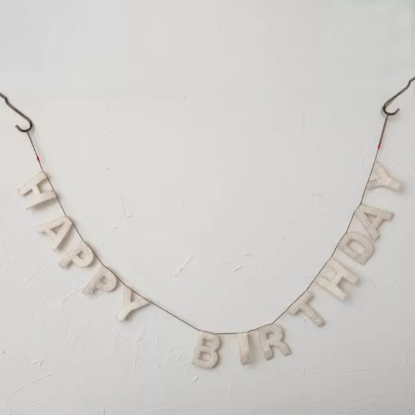 Creative CoOp Decorative Felt Happy Birthday Banner Natural Garland Ivory