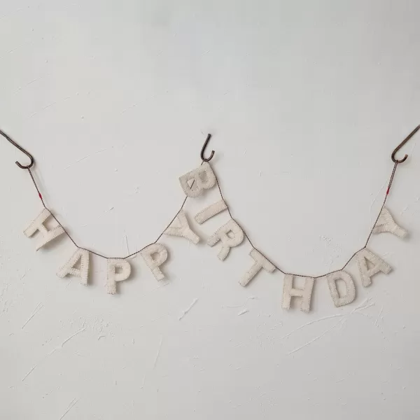 Creative CoOp Decorative Felt Happy Birthday Banner Natural Garland Ivory