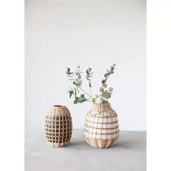 Creative CoOp Decorative HandWoven Seagrass and Bamboo Wrapped Vase 6quot L x 7quot W x 11quot H GreenWhite