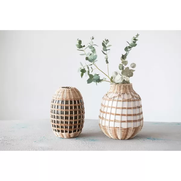Creative CoOp Decorative HandWoven Seagrass and Bamboo Wrapped Vase 6quot L x 7quot W x 11quot H GreenWhite