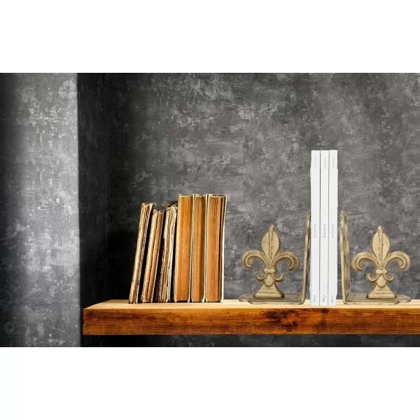 Creative CoOp Decorative Metal Fleur de Lis Bookends Brown Set of 2Antique Gold