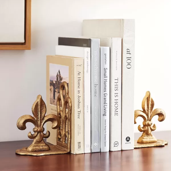 Creative CoOp Decorative Metal Fleur de Lis Bookends Brown Set of 2Antique Gold