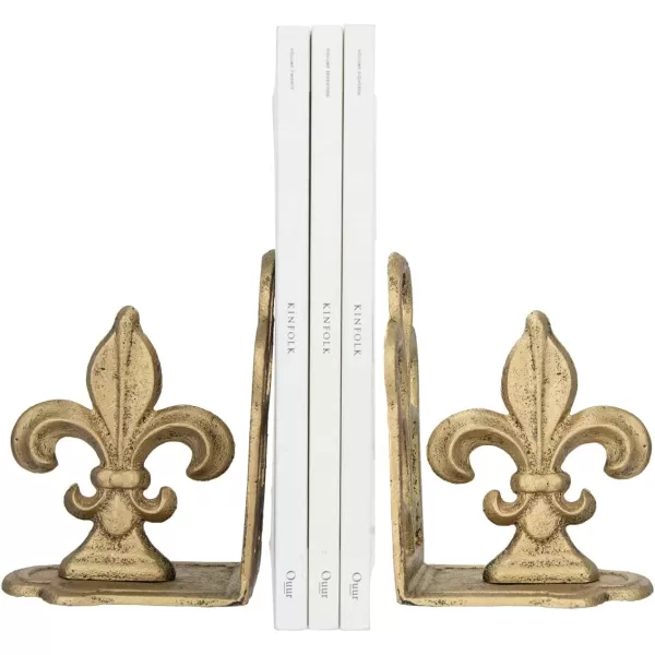 Creative CoOp Decorative Metal Fleur de Lis Bookends Brown Set of 2Antique Gold
