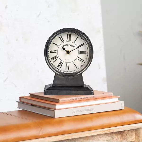 Creative CoOp Decorative Metal Mantel Clock Gold FinishGunmetal Black