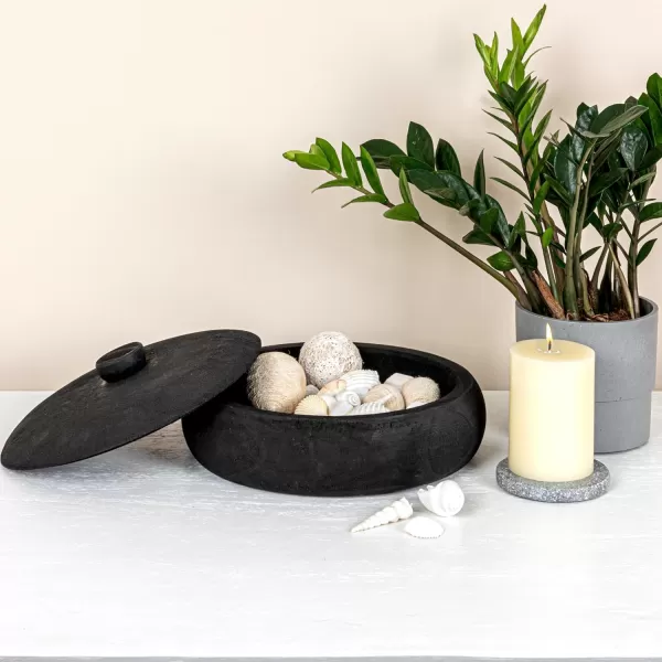 Creative CoOp Decorative Natural Paulownia Wood Container with LidBlack