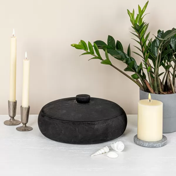 Creative CoOp Decorative Natural Paulownia Wood Container with LidBlack