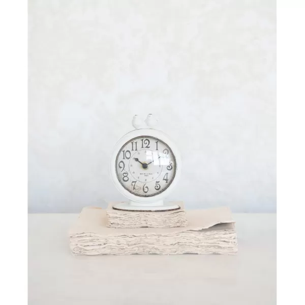 Creative CoOp Decorative Pewter Mantel Clock with Birds CreamCream