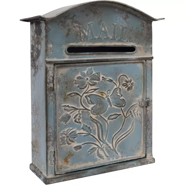 Creative CoOp Distressed Blue Embossed Tin Mail Box