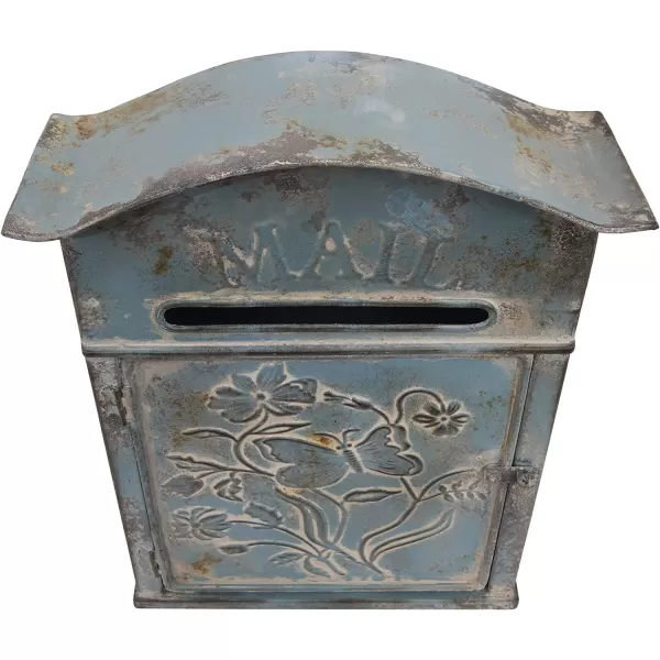 Creative CoOp Distressed Blue Embossed Tin Mail Box