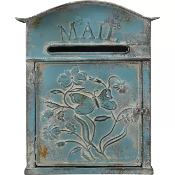 Creative CoOp Distressed Blue Embossed Tin Mail Box