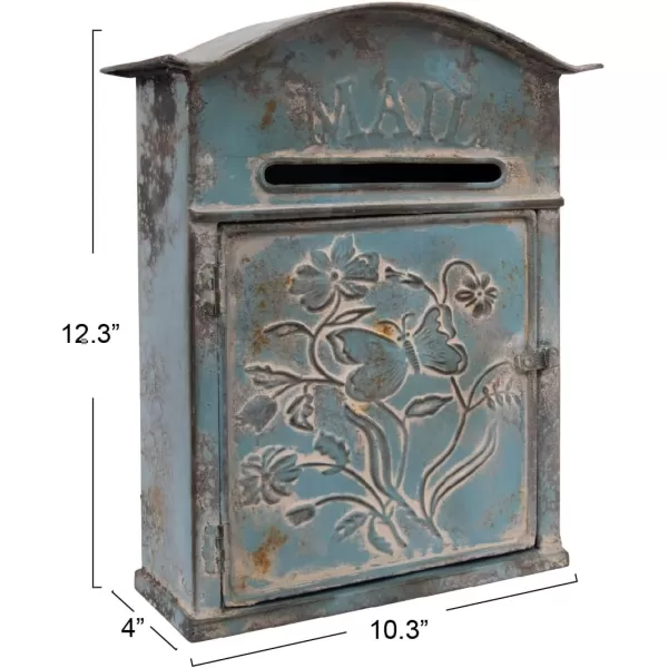 Creative CoOp Distressed Blue Embossed Tin Mail Box