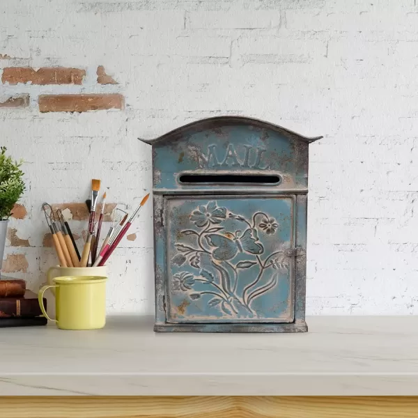 Creative CoOp Distressed Blue Embossed Tin Mail Box