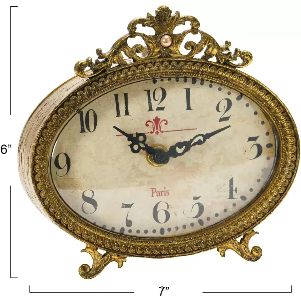 Creative CoOp Distressed Pewter Mantel Clock CreamGold Finish